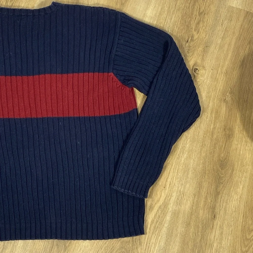 Vintage J. Crew 100% Cotton Navy and Burgundy Crewneck Sweater size XL